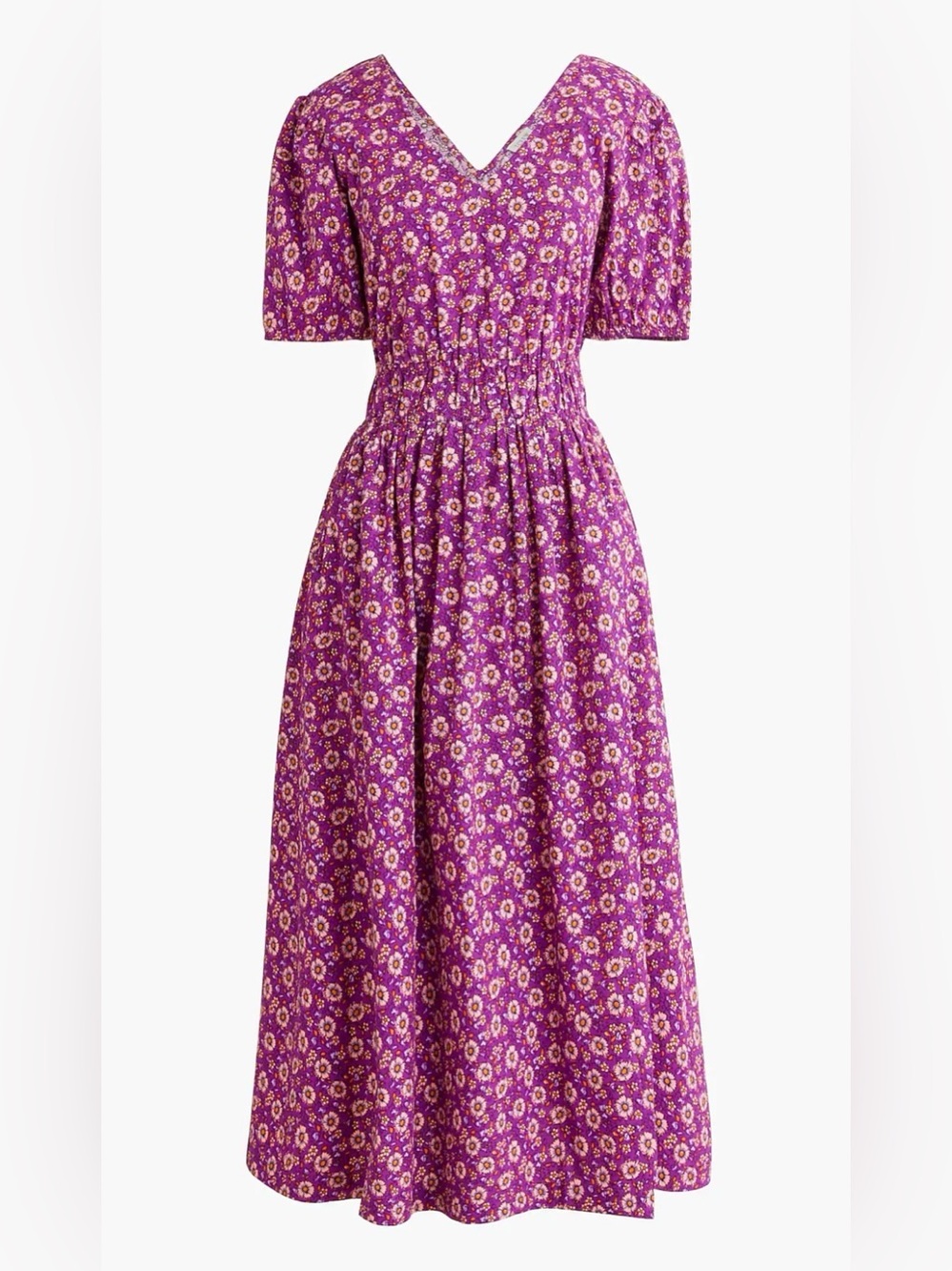 J.Crew Factory Smocked-waist poplin midi dress in Byzantine Purple Sweet